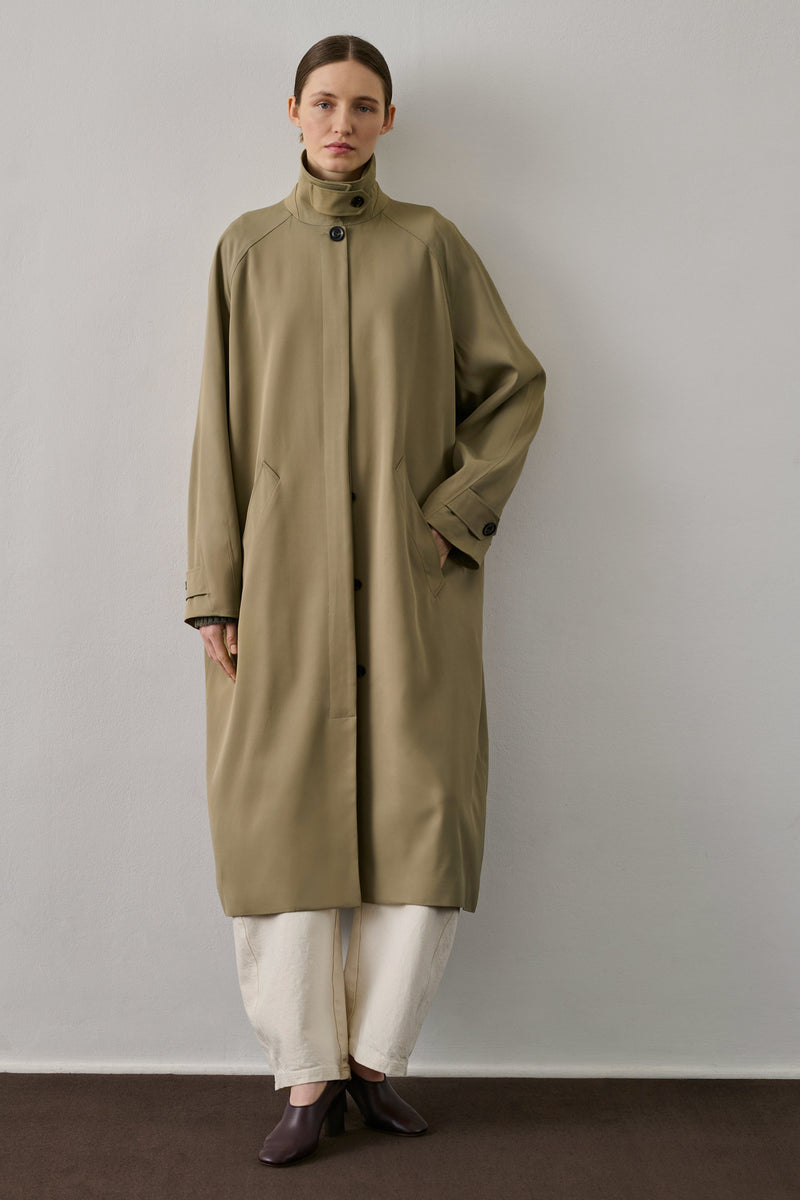 Fritz Sage Viscose Twill Loose Fit Trench Coat for Women