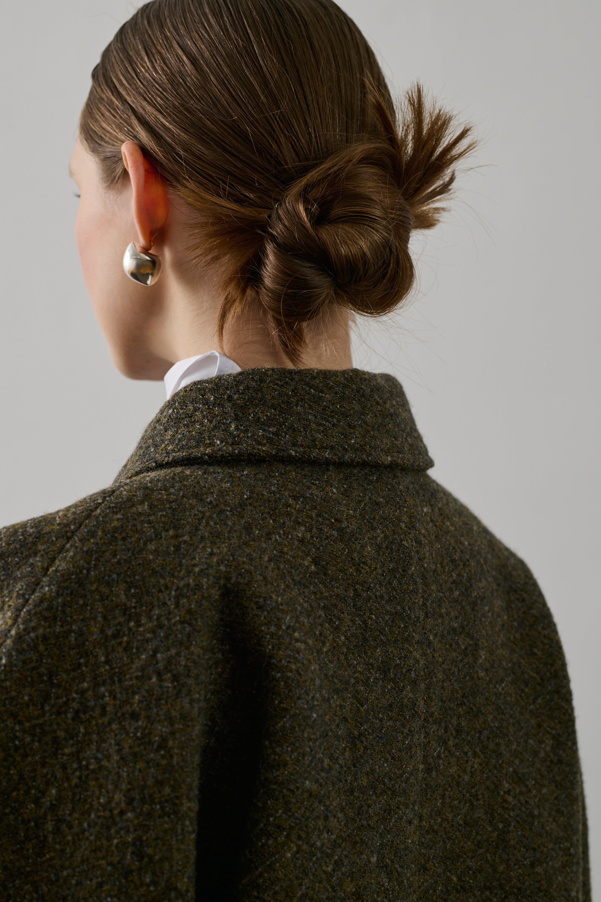 Chic Women&#39;s Khaki Boiled Wool Long Winter Coat with Shirt Collar