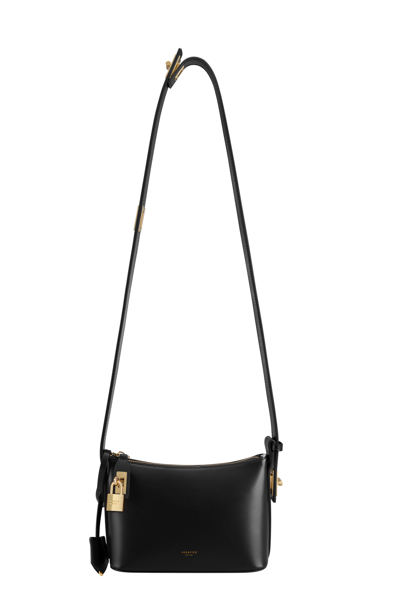 Chic Mini Black Leather Hobo Shoulder Bag with Gold Hardware, Versatile Style