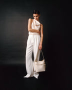Chic Ivory Togo Leather Belted Tote Bag - Stylish Adjustable Shoulder Handbag