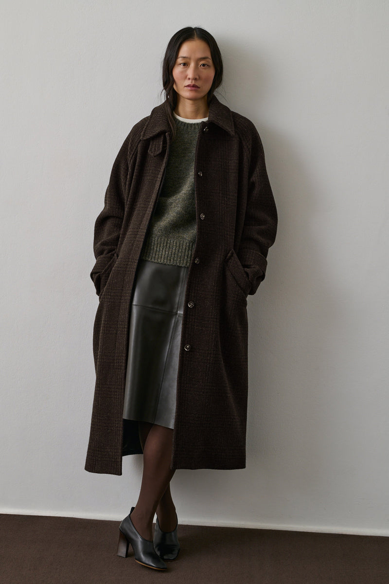 Elegant Brown Berlin Prince of Wales Check Wool Oversized Mid-Calf Coat