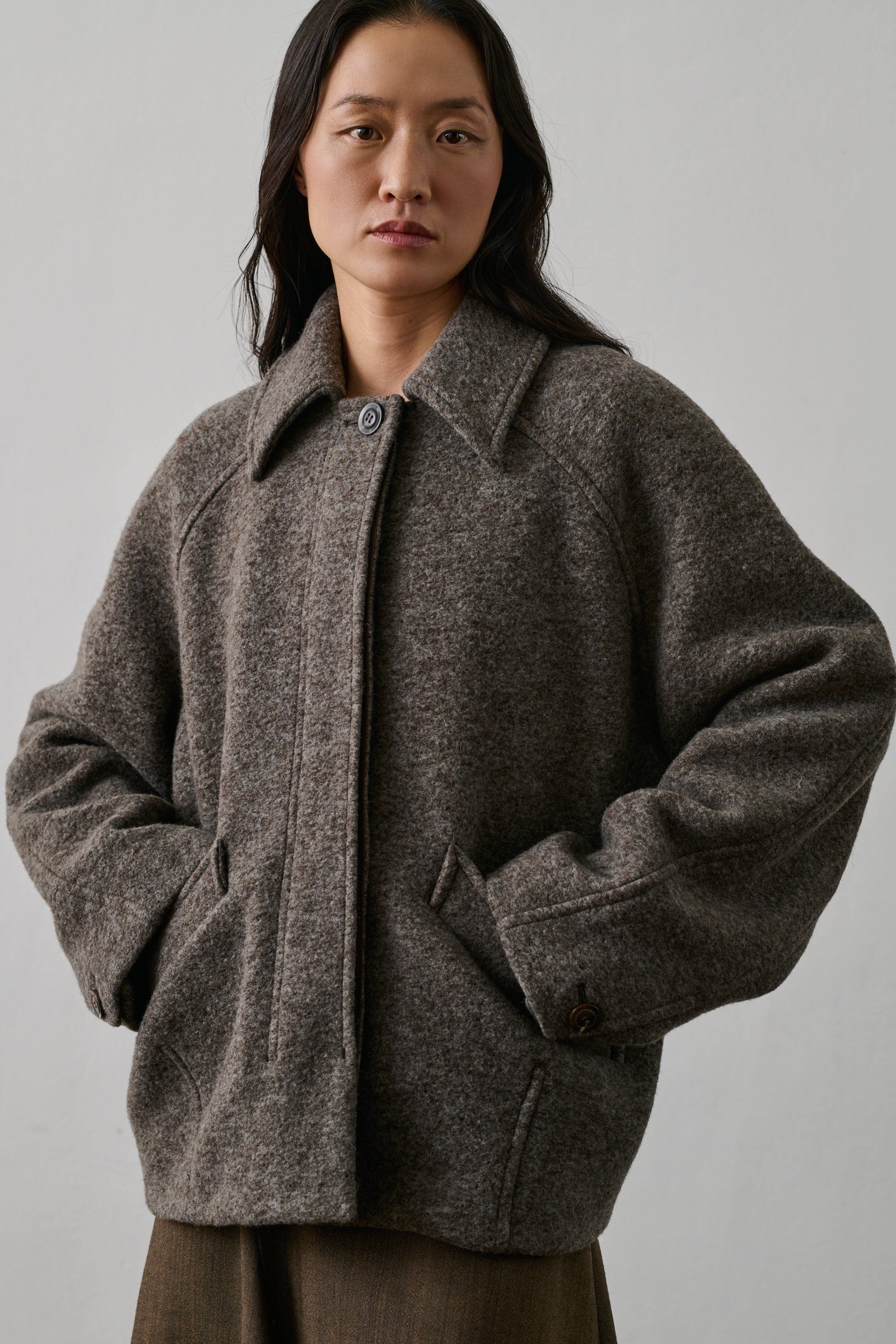 Chic Balard Women's Boiled Wool Oversized Short Coat with Hidden Placket