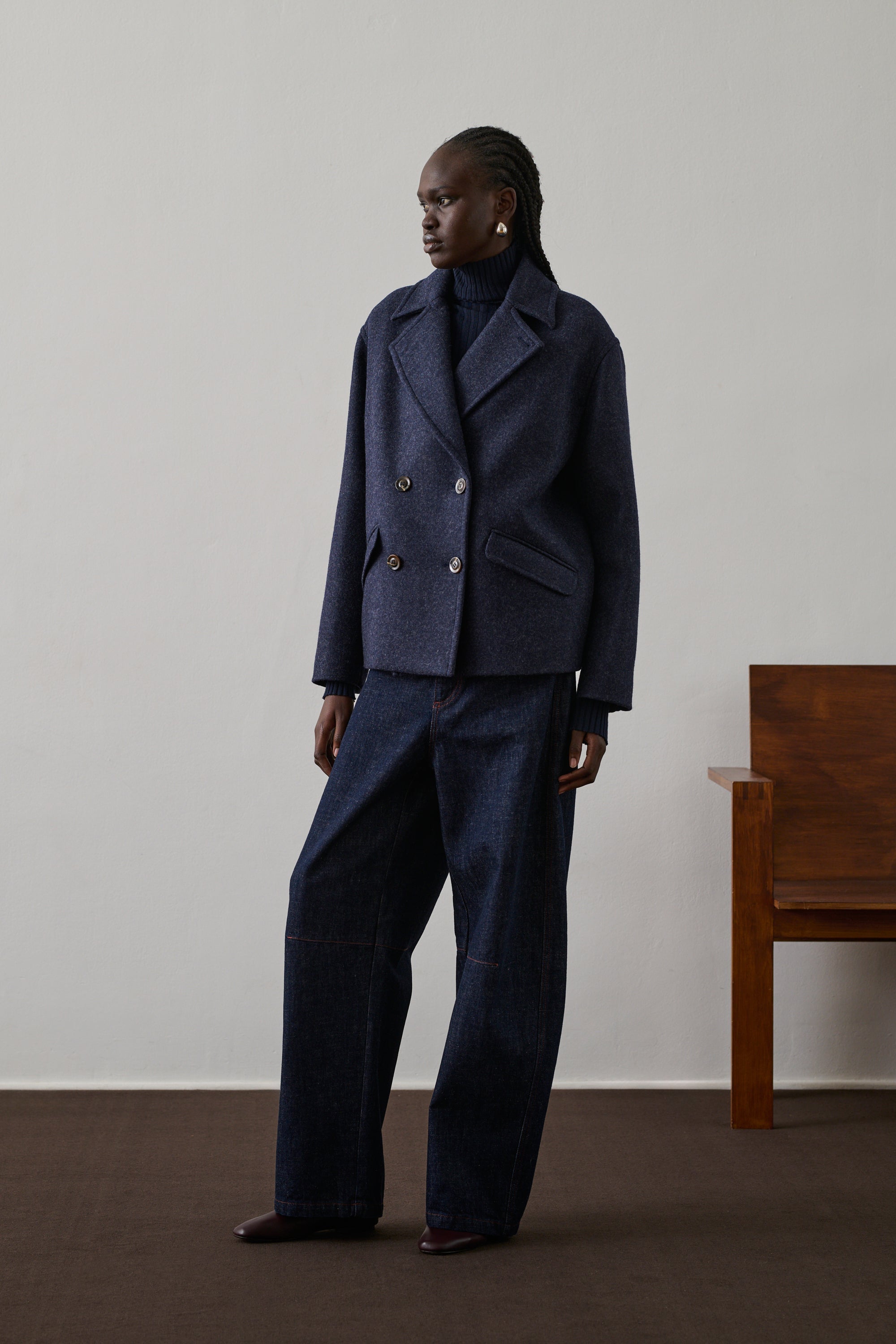 Chic Women&#39;s Heathered Wool Double-Breasted Naval Pea Coat Jacket