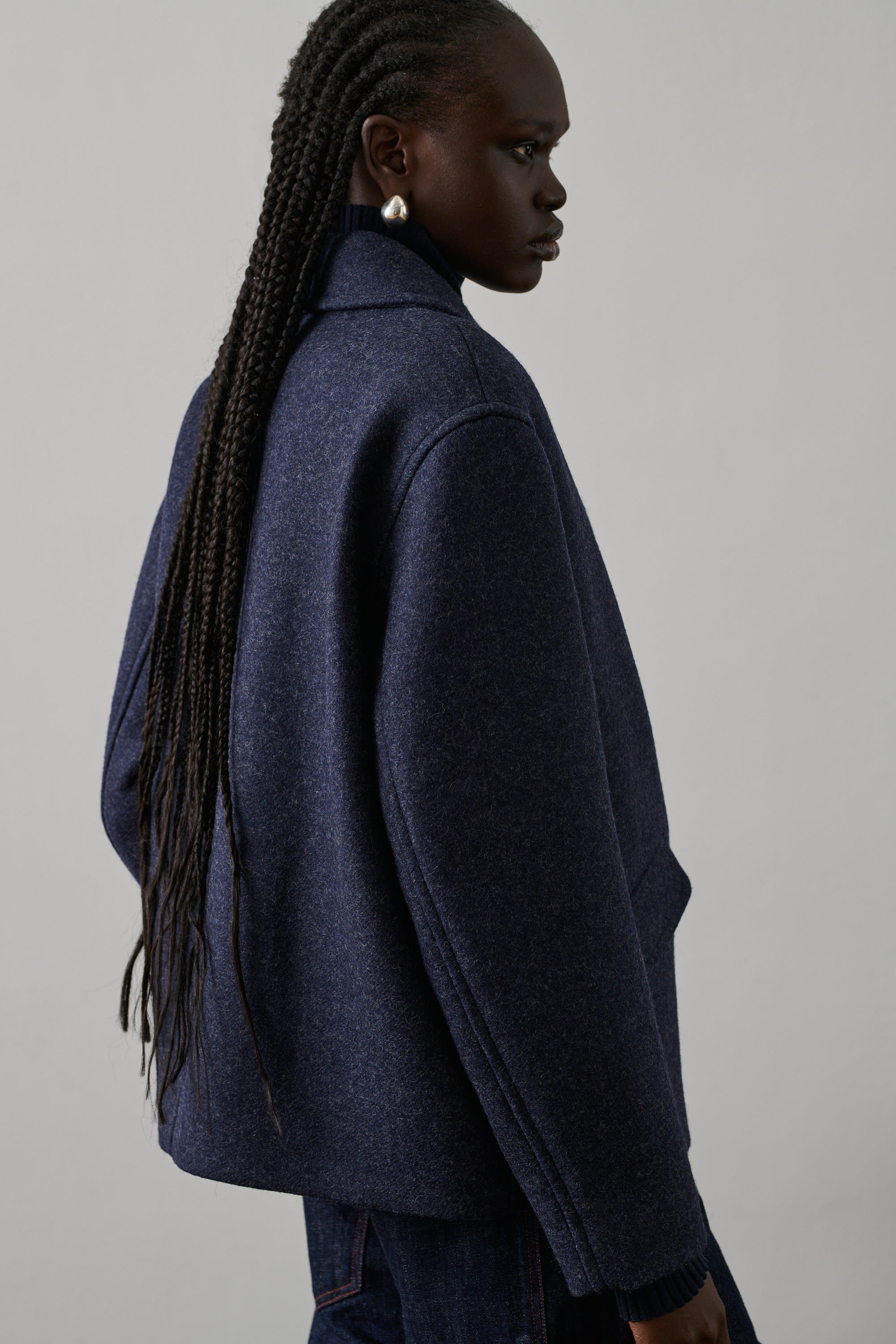 Chic Women&#39;s Heathered Wool Double-Breasted Naval Pea Coat Jacket