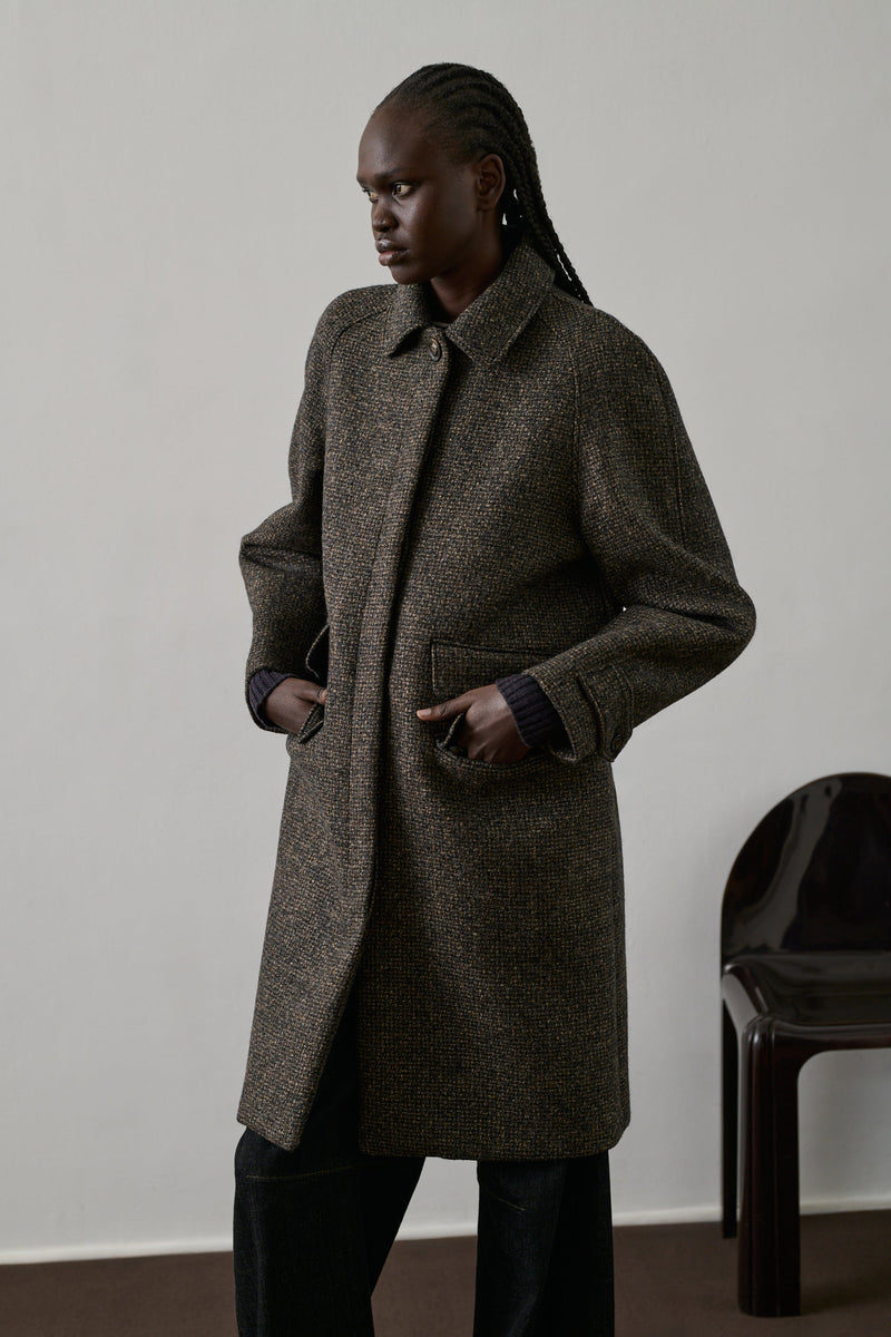 Chic Women's Simba Brown Speckled Virgin Wool Coat - Elegant Straight-Cut Long Sleeves