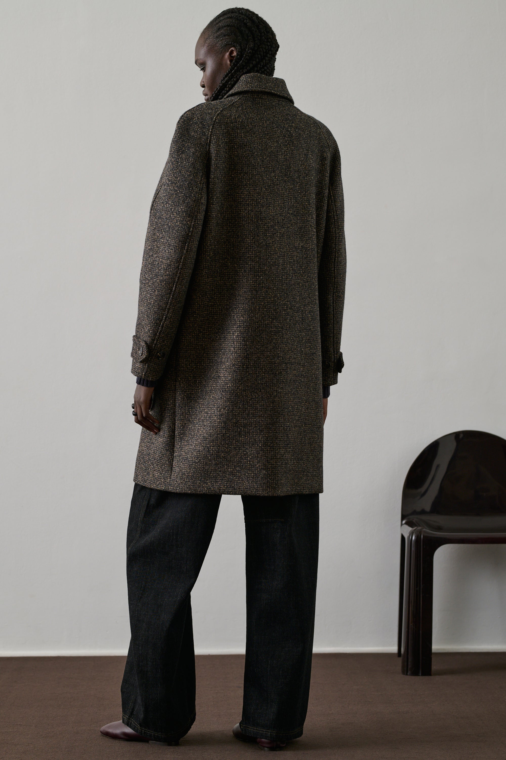 Chic Women&#39;s Simba Brown Speckled Virgin Wool Coat - Elegant Straight-Cut Long Sleeves