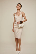 Chic Ivory Nappa Leather La Pochette Mini Handbag Versatile Crossbody Bag