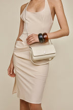 Chic Ivory Nappa Leather La Pochette Mini Handbag Versatile Crossbody Bag