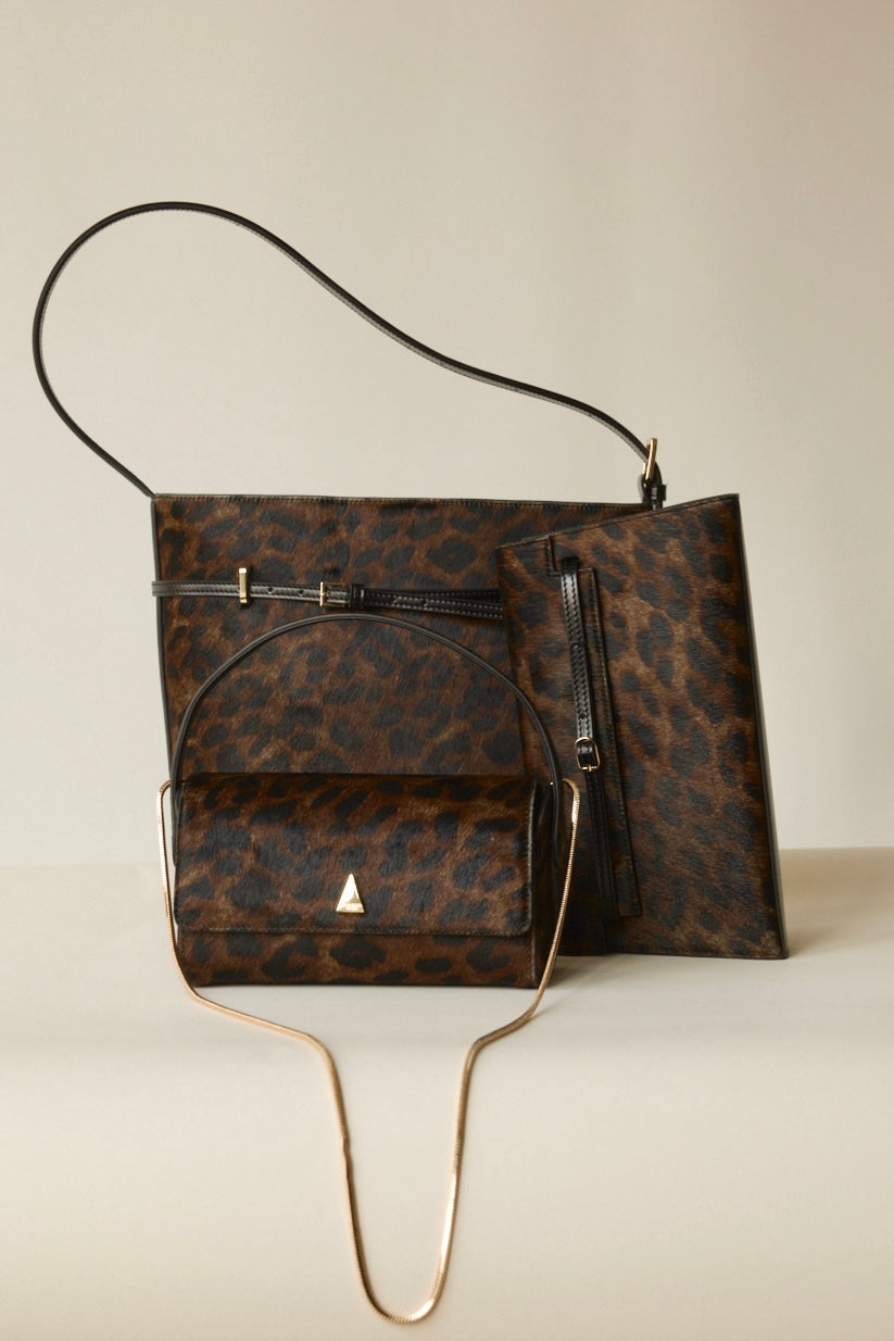 Chic Leopard Print Calf Hair Belted Tote Bag with Adjustable Shoulder Strap