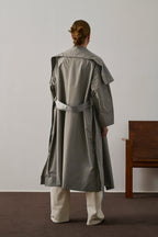 Chic Albatros Grey Wrap Trench Coat: Water-Repellent, Oversized Collar, Mid-Season Style