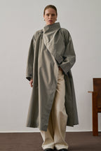 Chic Albatros Grey Wrap Trench Coat: Water-Repellent, Oversized Collar, Mid-Season Style