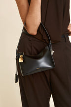 Chic Mini Black Leather Hobo Shoulder Bag with Gold Hardware, Versatile Style