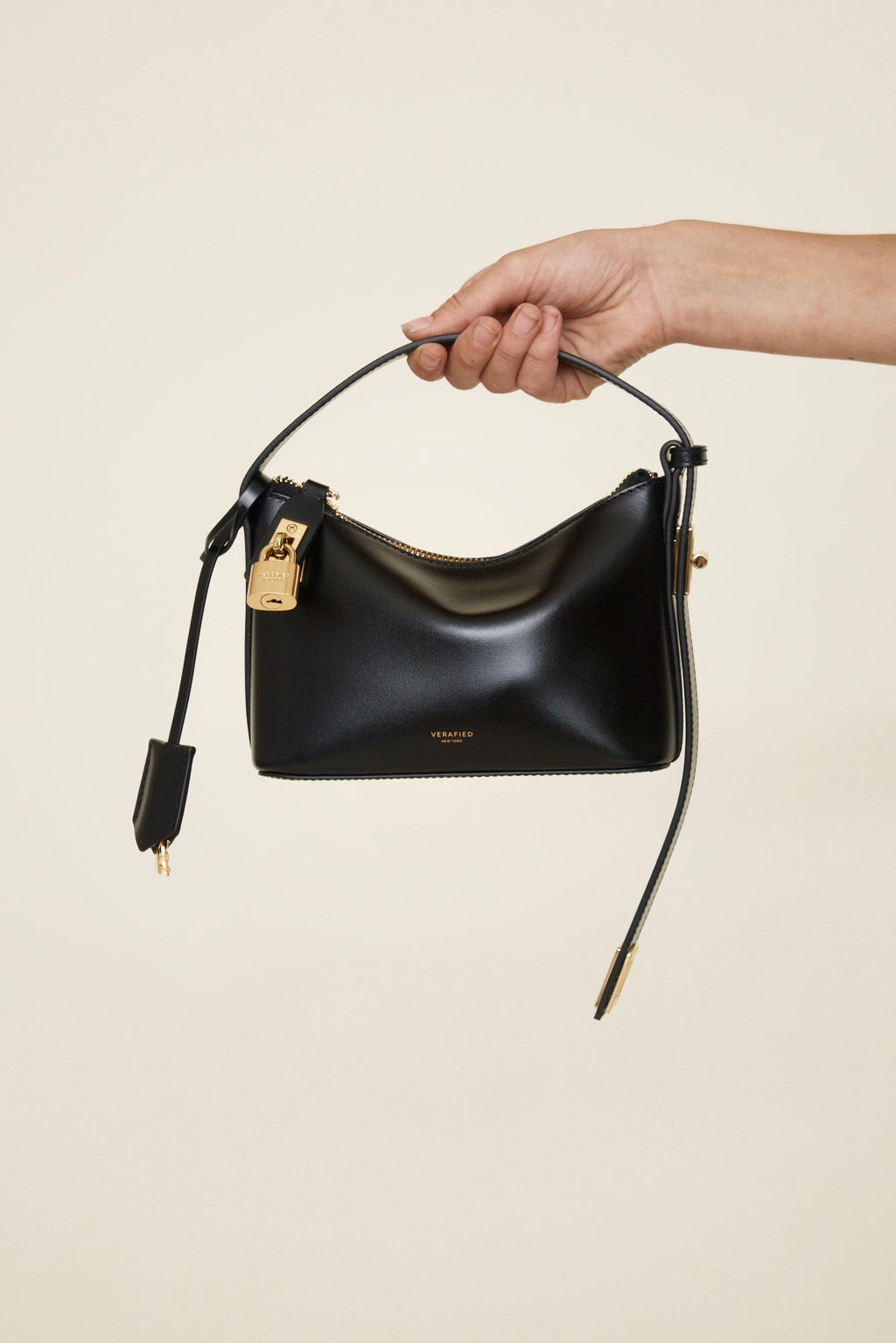 Chic Mini Black Leather Hobo Shoulder Bag with Gold Hardware, Versatile Style