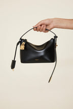 Chic Mini Black Leather Hobo Shoulder Bag with Gold Hardware, Versatile Style