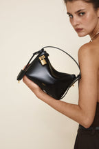 Chic Mini Black Leather Hobo Shoulder Bag with Gold Hardware, Versatile Style