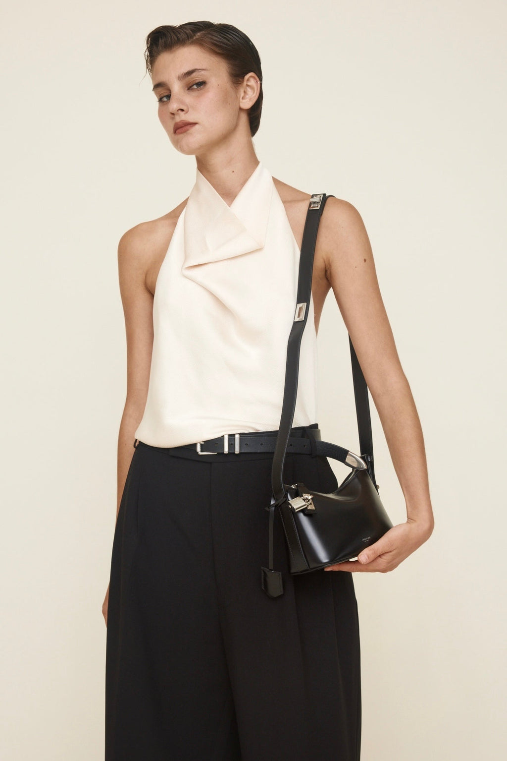 Chic Mini Silver Black Hobo Bag - Versatile Calf Leather Shoulder Purse