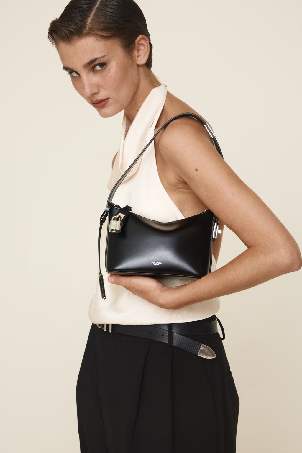 Chic Mini Silver Black Hobo Bag - Versatile Calf Leather Shoulder Purse