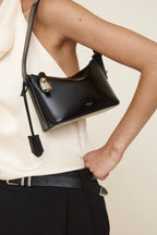 Chic Mini Silver Black Hobo Bag - Versatile Calf Leather Shoulder Purse