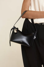 Chic Mini Silver Black Hobo Bag - Versatile Calf Leather Shoulder Purse