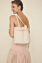 Chic Ivory Togo Leather Belted Tote Bag - Stylish Adjustable Shoulder Handbag
