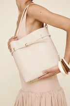 Chic Ivory Togo Leather Belted Tote Bag - Stylish Adjustable Shoulder Handbag