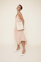 Chic Ivory Togo Leather Belted Tote Bag - Stylish Adjustable Shoulder Handbag