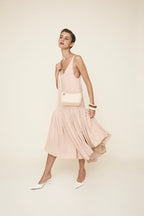 Chic Ivory Togo Leather Twister Hobo Bag with Adjustable Strap Gold Accents