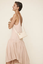 Chic Ivory Togo Leather Twister Hobo Bag with Adjustable Strap Gold Accents