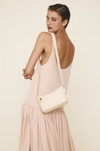 Chic Ivory Togo Leather Twister Hobo Bag with Adjustable Strap Gold Accents