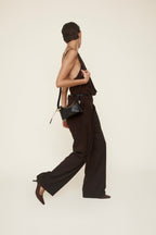 Chic Mini Black Leather Hobo Shoulder Bag with Gold Hardware, Versatile Style
