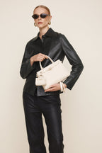 Chic Ivory Togo Leather Book Tote Bag 25: Versatile Crossbody Handbag