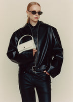 Chic Ivory Nappa Leather La Pochette Mini Handbag Versatile Crossbody Bag