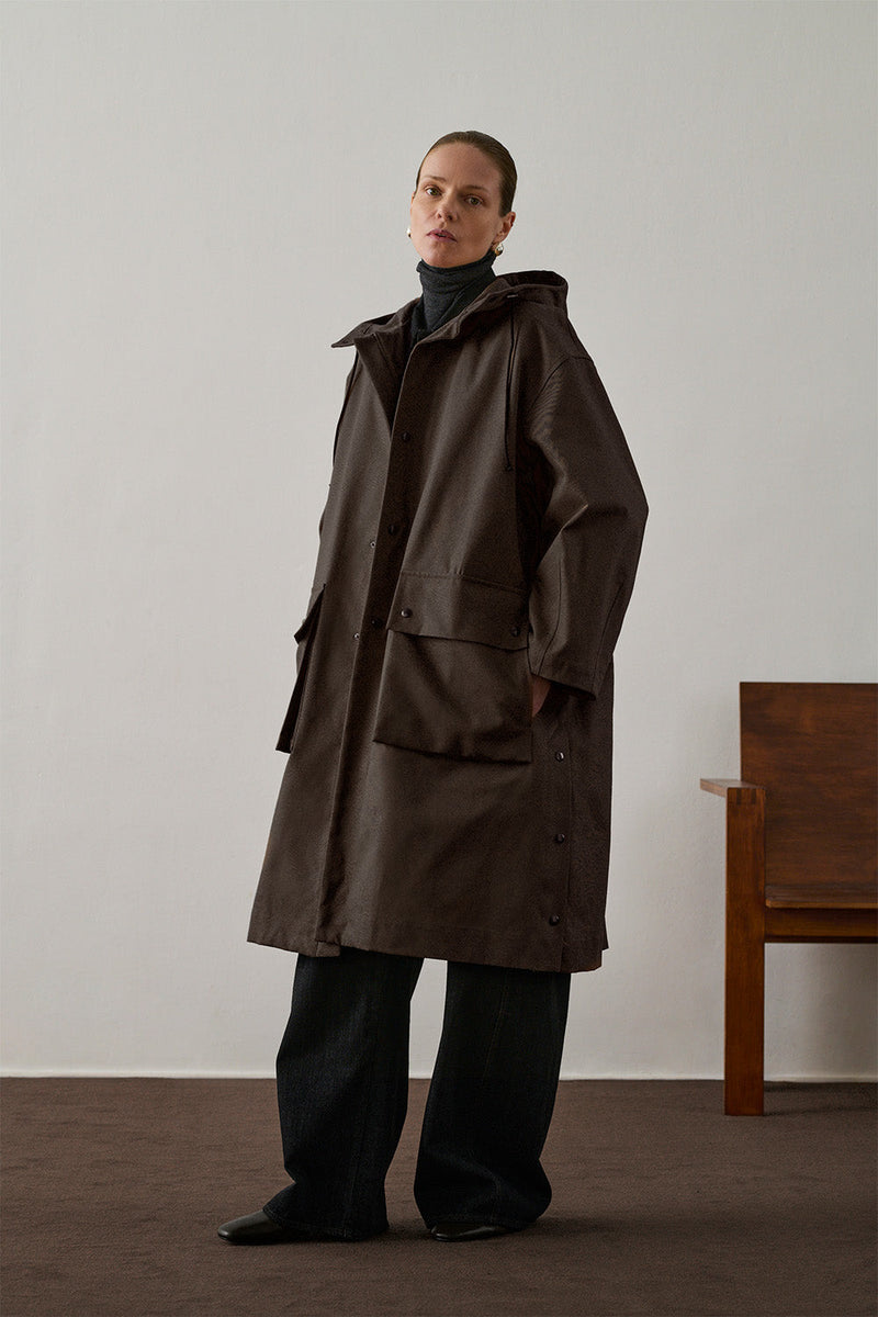 Faith Women's Organic Cotton Water-Repellent Trench Coat with Drawstring Hood