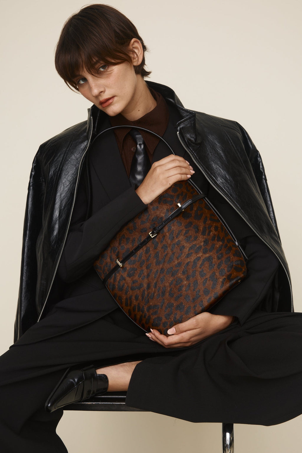 Chic Leopard Print Calf Hair Belted Tote Bag with Adjustable Shoulder Strap