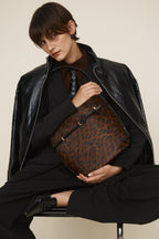 Chic Leopard Print Calf Hair Belted Tote Bag with Adjustable Shoulder Strap