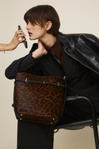 Chic Leopard Print Calf Hair Belted Tote Bag with Adjustable Shoulder Strap