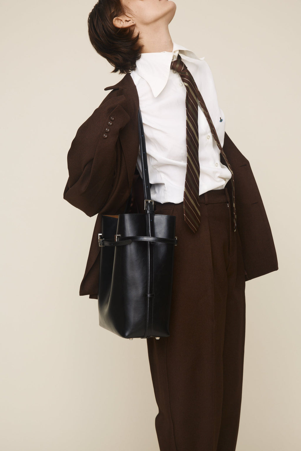 Chic Black Waxy Leather Belted Tote Bag, Versatile Shoulder Carry