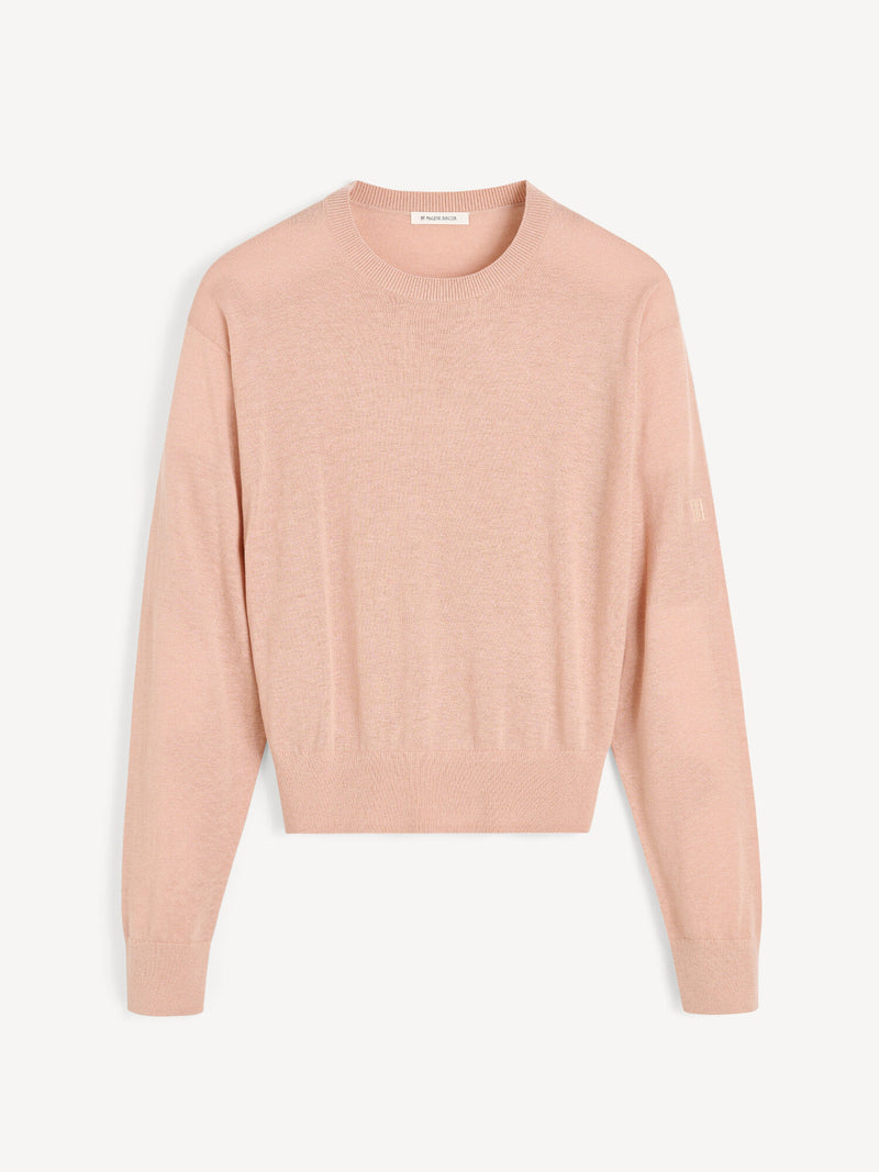Mantea Luxurious Soft Silk Wool Blend Crew Neck Rib Drop Shoulder Sweater