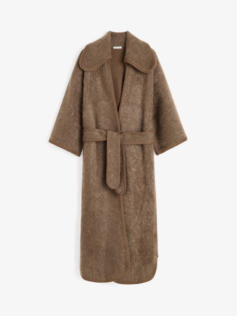 Luxurious Mirano Wool-Mohair Blend Wrap Coat with Detachable Belt & Oversized Collar