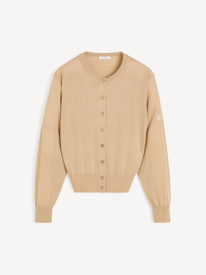 Luxuriously Soft Silk Wool Blend Round Neck Button Front Cardigan