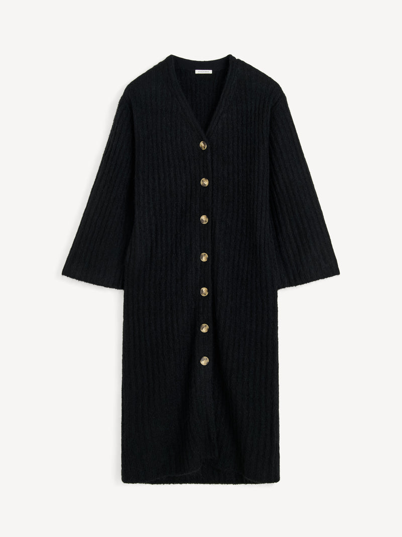 Luxurious Wool Mohair Maxi Cardigan: Versatile V-Neck Button-Front Long Knit Dress