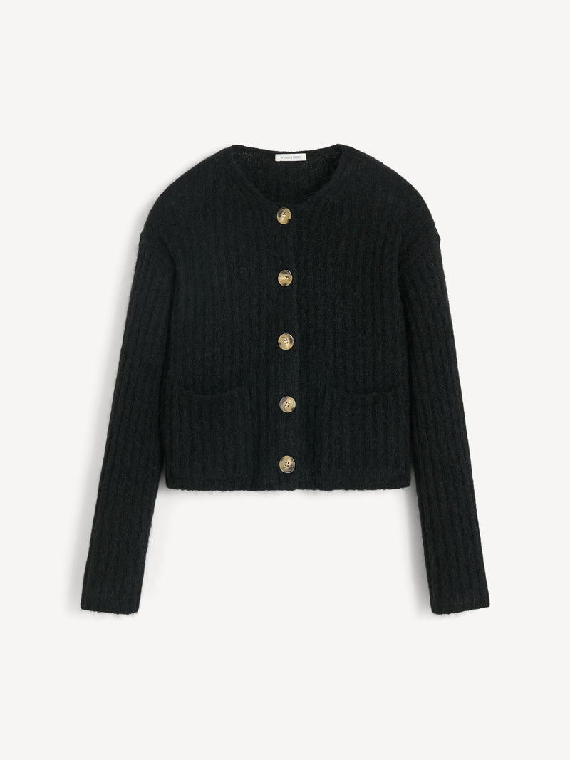 Luxurious Cierrou Ribbed Wool Mohair Blend Cardigan with Pockets