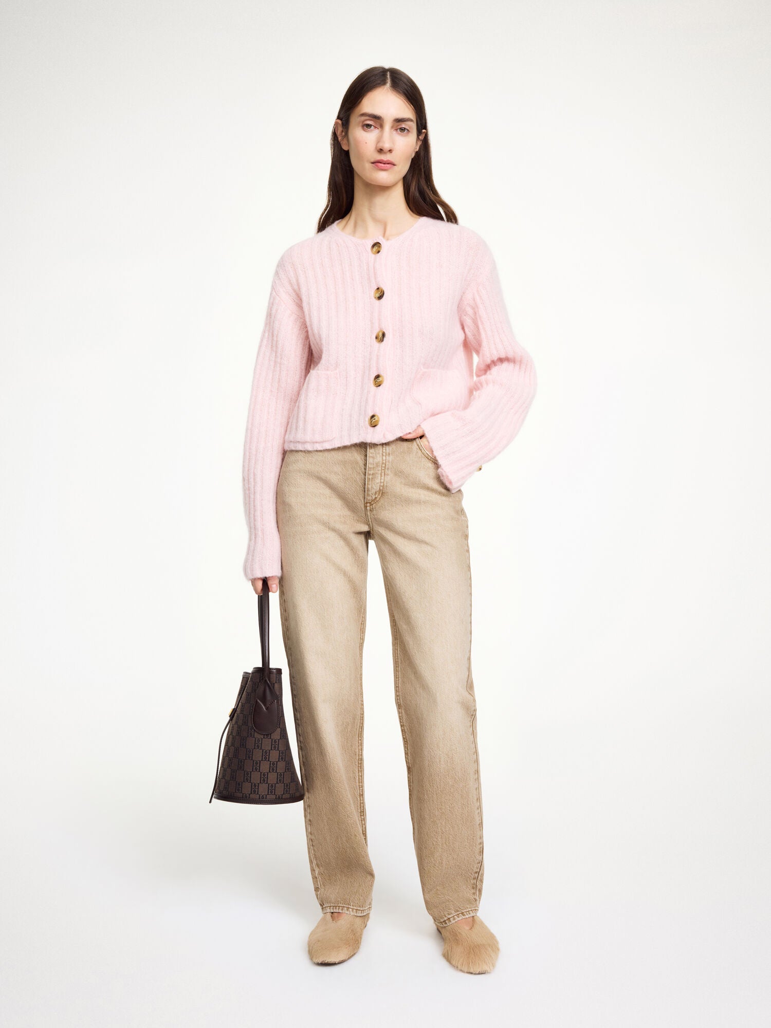 By Malene Birger Cierrou Ribbed Wool-Mohair Blend Cropped Cardigan with Pockets