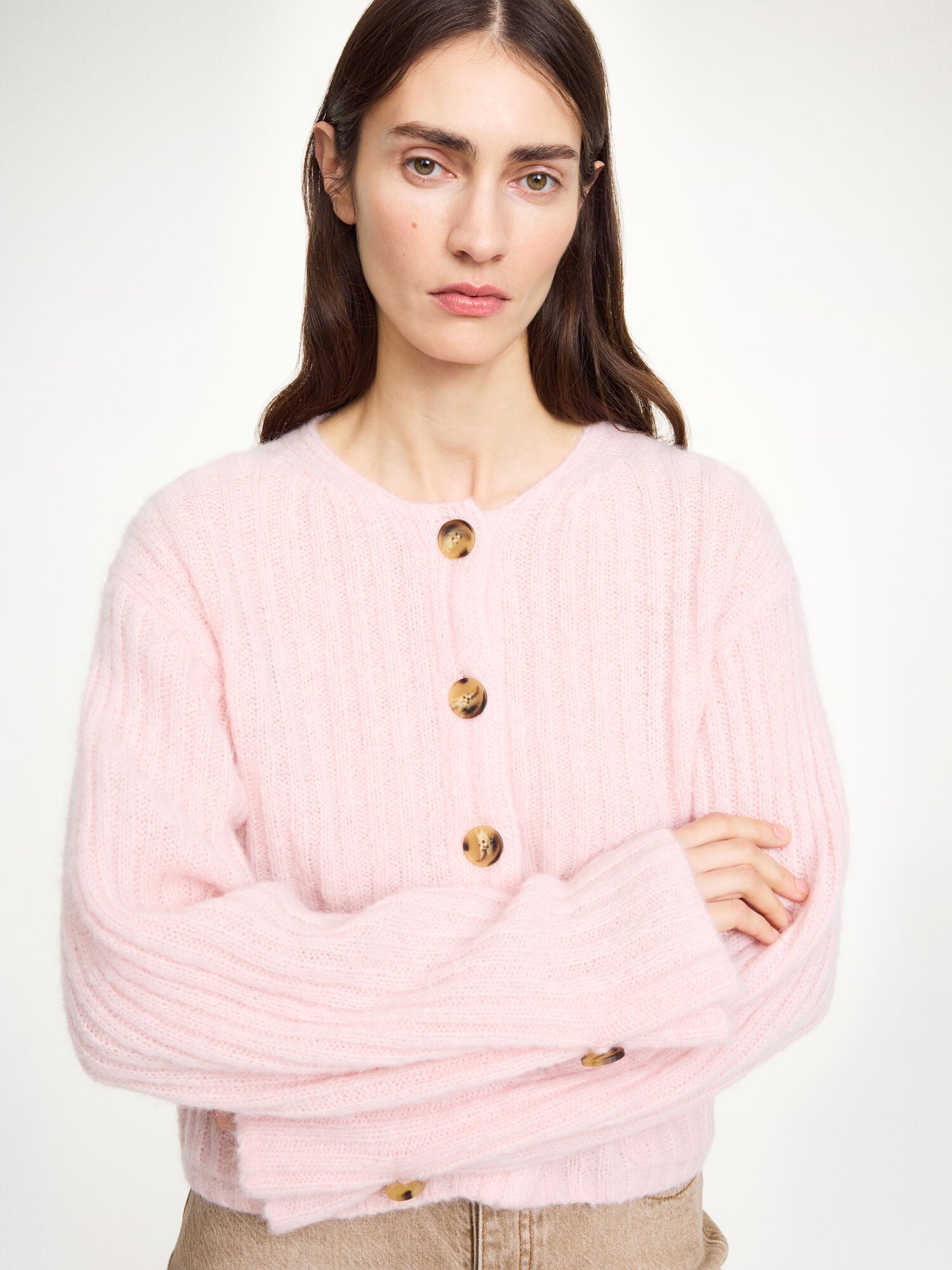 By Malene Birger Cierrou Ribbed Wool-Mohair Blend Cropped Cardigan with Pockets