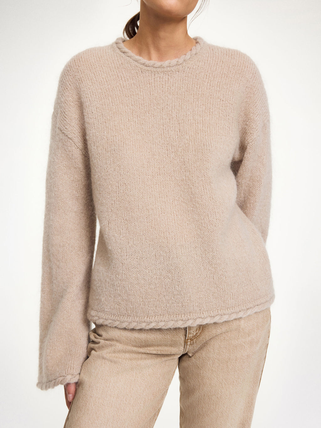 By Malene Birger Cierra Braided Hem Loose Fit Wool Mohair Knit Sweater