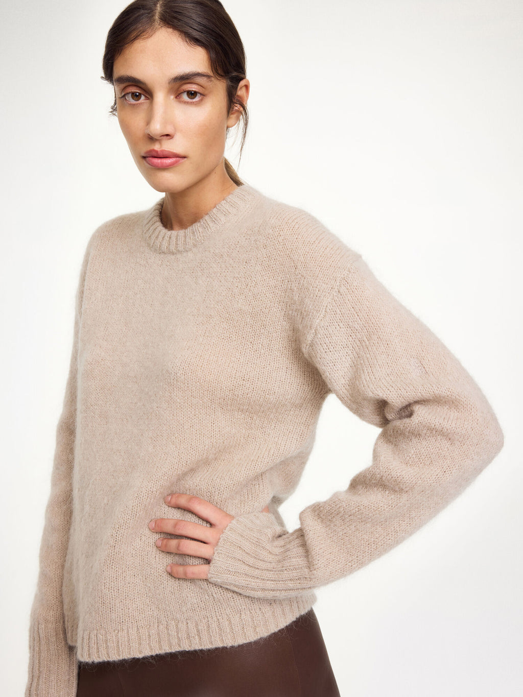 Brie Sweater: Luxurious Wool Mohair Blend, Loose Fit, Ribbed Hems, Cozy Knit