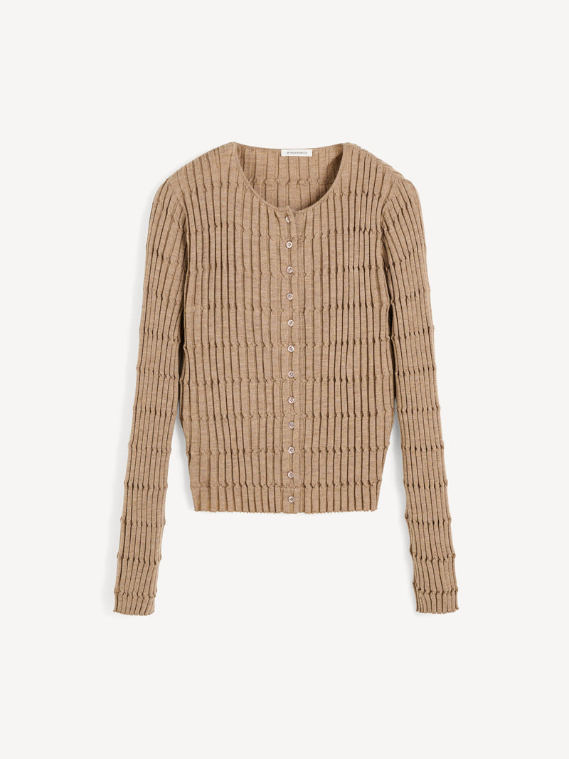 Luxurious Mont Ruffled Merino Wool Blend Cardigan - Elegant Button-Front Knitwear for Women