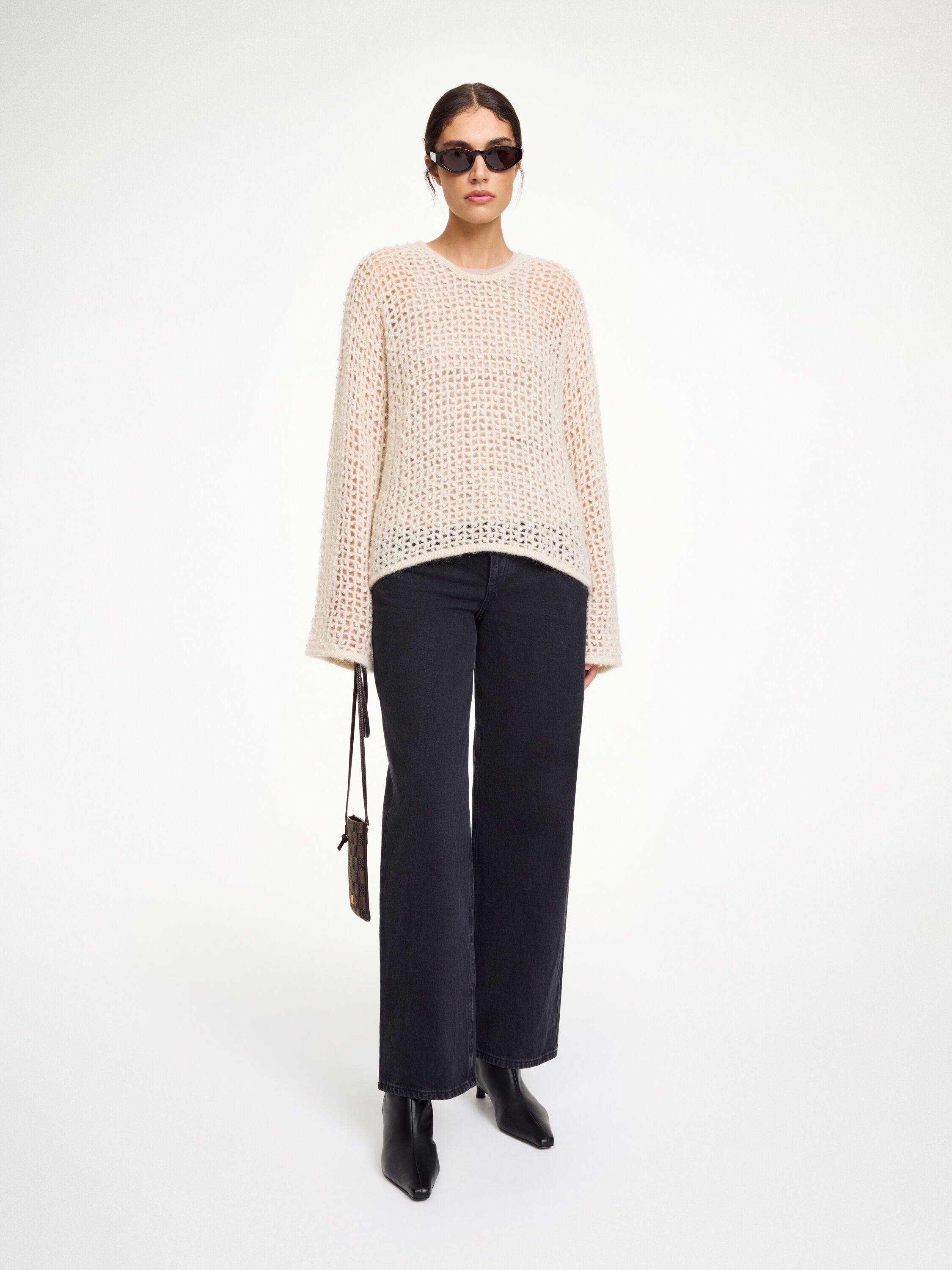 By Malene Birger Amil Pearl Embellished Cut-Out Knit Wool Mohair Sweater