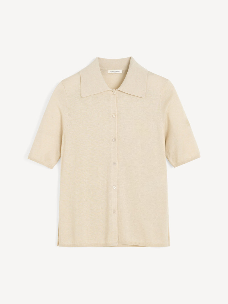 Dotta Lightweight Wool Silk Blend Knit Polo Blouse - Elegant Button-Front Top
