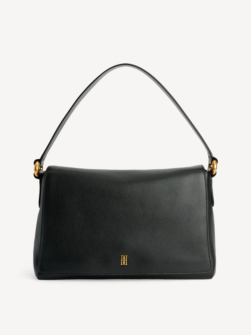 Lelou Supple Leather Shoulder Bag with Magnetic Flap and Wide Strap